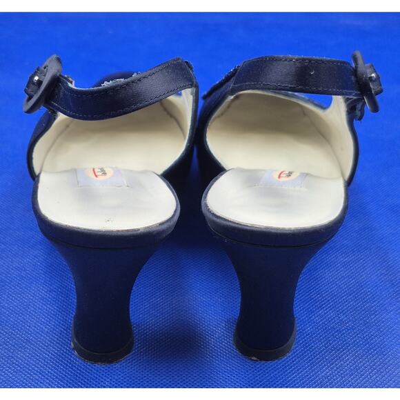Talbots Black Leather Slingback Pumps 2.5" Kitten Heels Sparkly Accents Size 9N - Picture 4 of 10